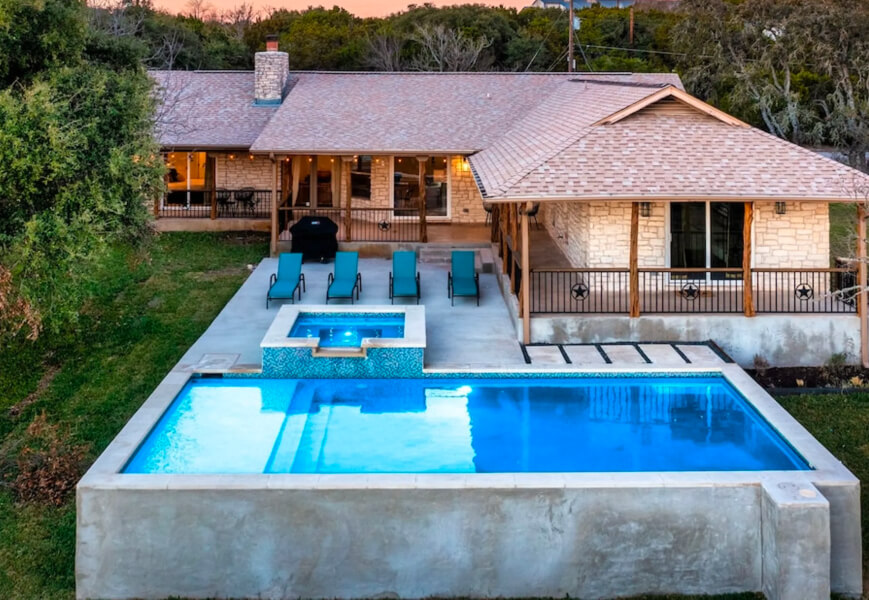 pool view with back balcony