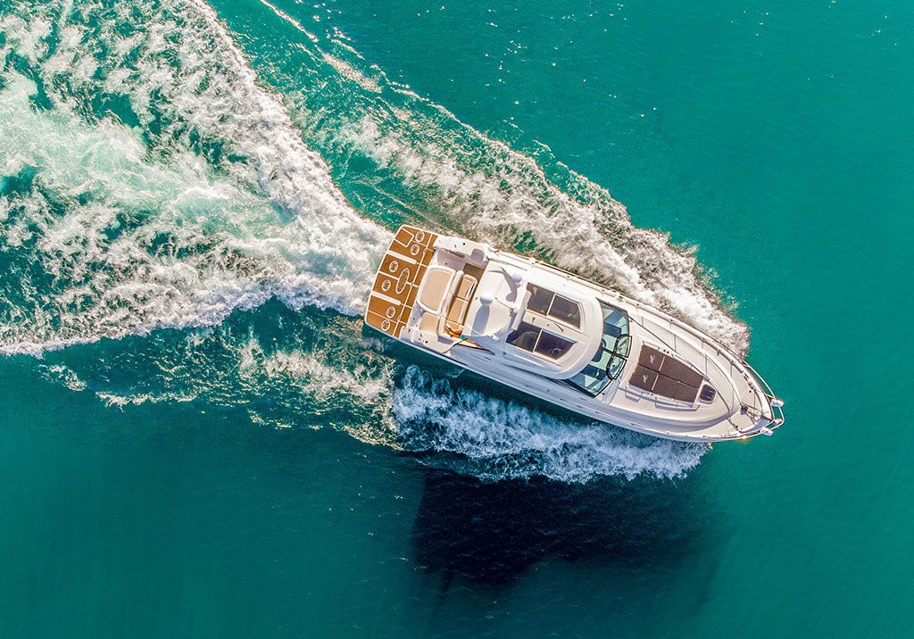 Yacht From Above on Blue Water